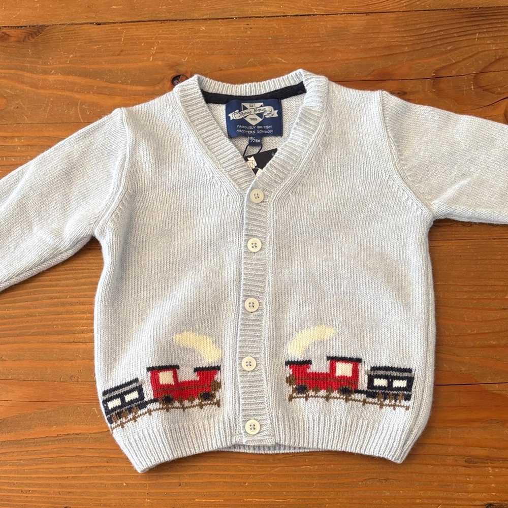 NWT Trotter’s/Thomas Brown Kids Train Design Cardigan size 18-24 months